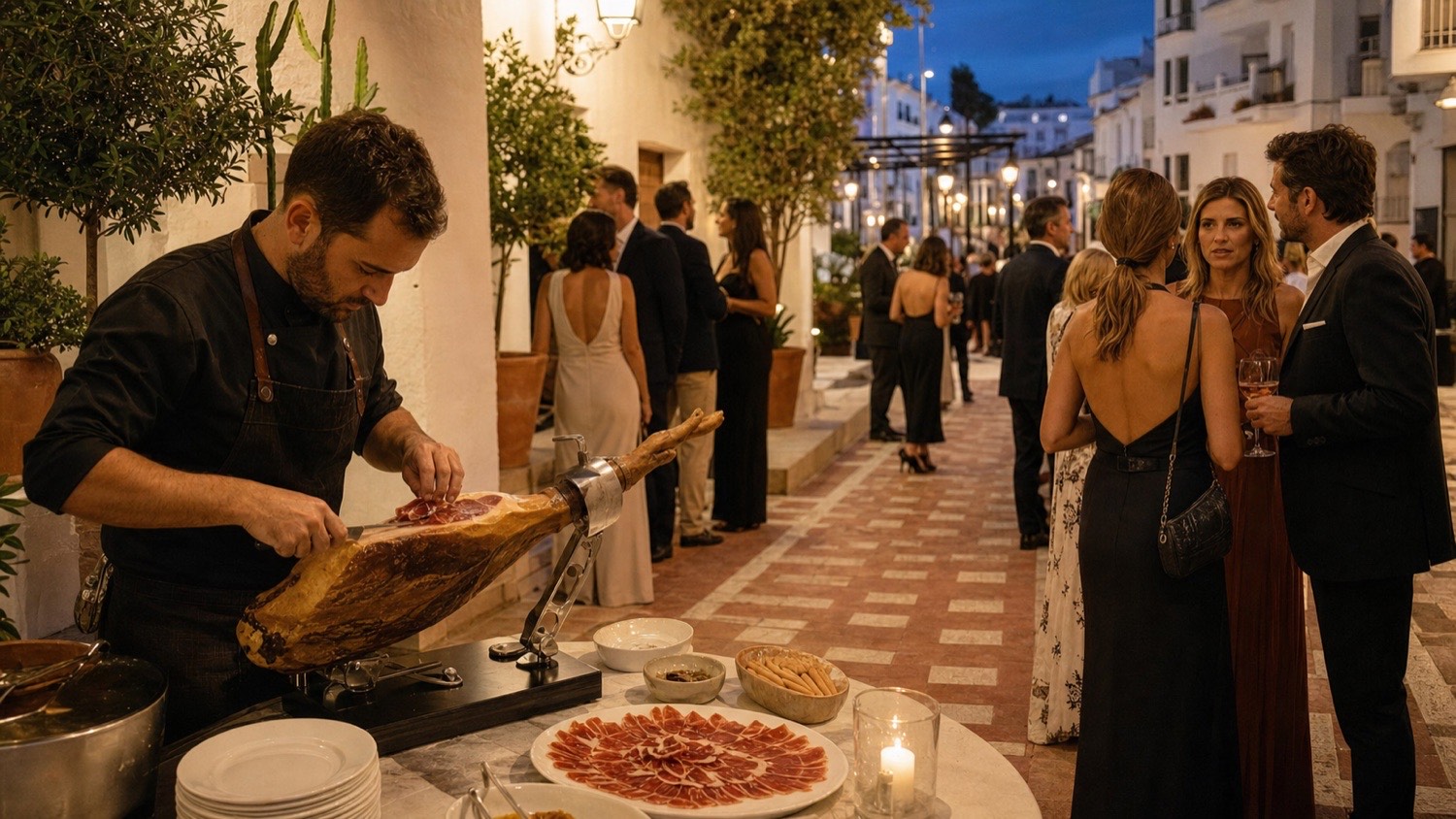 Eventos sociales cerca de Guadalmansa con corte de jamón y una velada elegante en Estepona